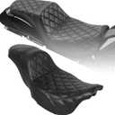 Motorcycle Step-Up Extended Seat Driver & Passenger Seat Fit for Harley Touring Electra Glide Road Glide Road King Street Glide 2009-2023, Black Stitch