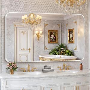 BONEWEI White Bathroom Mirror,60x36 inch Wall Mirror for Bathroom Wall Mounted,Rectangle Mirror for Bathroom Over Sink,Modern Frame Round Corner for Living Room,Bedroom Entryway,Horizontal/Vertical