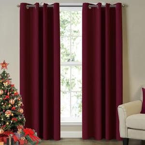 Turquoize Blackout Draperies Curtains for Bedroom Room Darkening Curtains Window Panel Drapes 2 Panels - 52 inch Wide by 96 inch Long Grommet Top Thermal Insulated Blackout Curtains, Burgundy