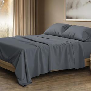 THREAD SPREAD 100% Egyptian Cotton King Size Sheets Set - Luxury 1500 Thread Count Egyptian Cotton Sheets King Size, 17" Deep Pocket, Soft, Cooling Sateen Weave Hotel Quality Bedding Set - Dark Grey