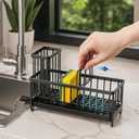 BSHG King Black Sponge Holder for Kitchen Sink, Sink Caddy Organizer with High Brush Holder, Kitchen Countertop Organizers and Storage Essentials,rustproof Stainless Steel(1Sink Caddy + 2 Sponges)