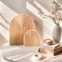 2 Pcs Natural Wood Arch Decor, Boho Shelf & Serving Board for Fireplace Mantel, Kitchen Counter - Light Pine Finish, Scandinavian & Japandi Style Aesthetic Accents for Living Room, Home Office