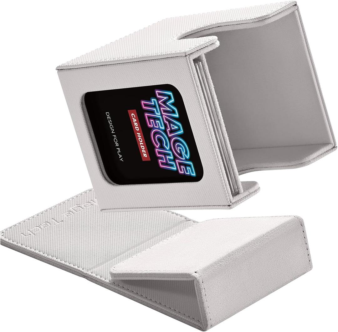 Mage Tech Commander Deck Box Lite - Card Display with Mini Snap Card Holder & Removable Cover, Fits 100+ Single-Sleeved Cards, Ideal for MTG, PTCG, OPCG, SWU & More (White)