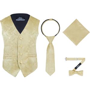 S.H. Churchill & Co. Boys 4 Piece Formal Paisley Vest and Tie Set (6, Gold)