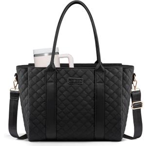 LOVEVOOK Teacher Tote Bag for Women, Quilted Work Tote Nurse Laptop Bag, Large Computer Shoulder Bags with Zipper for Travel (15.6 Inch)