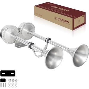 FARBIN Boat Horn 12V Waterproof Stainless Steel Trumpet Marine Horn,Electric Boat Horn for Boats Ship Sailboat Yacht Off-Road Vehicle Truck SUV RV Vans Touring Car (Stainless steel Double Tube)