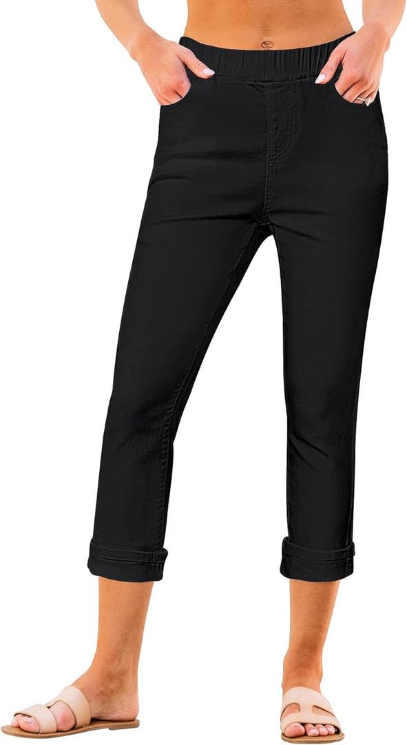 GRAPENT Pull On Jeans for Women High Waisted Skinny Capri Pants Trendy Stretch Denim Cropped Jeans Crop Jeggings Capris (Large, Always Black)