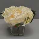 Cream Fake Flowers with Vase Hydrangea Artificial Flowers in Vase Peony Faux Flowers in Vase Rose Silk Flowers Peonies Floral Arrangements Artificial with Vase for Home Office Table Shelf Decoration