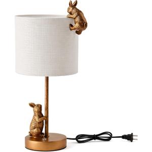 Whimsical 3-Way Dimmable Rabbit Table Lamp 14.5" Antique Bronze Bunny Bedside Light with 7W E26 LED Bulb, Unique Woodland Animal Nightlight for Kids Bedroom Living Room Nursery Decor