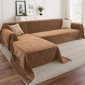 CAPALOCA Sectional Couch Covers, 2 Pieces Chenille Sofa Cover L Shaped Couch Cover Blanket for Dogs Washable Sofa Slipcovers Pet Furniture Protector (X-Large: 71" x 110" + 71" x 118", Brown)