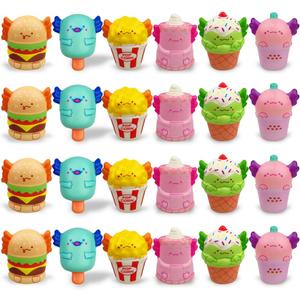 24 Pack Axolotl Food Slow Rising Squishy Toys Stress Relief Squeeze Toys for Kids Girls Boys Easter Basket Stuffers Gifts Fillers Party Favors