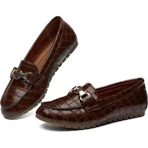 VERDASCO Women's Loafers Comfort Slip-Ons Flat Work Shoes Casual Moccasins Penny Loafers Lady Dress Shoes (7.5 Wide, Chocolate Leather)