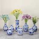 Dandat 8 Pcs Mini Chinoiserie Bud Vases Ceramic Blue and White Floral Chinese Porcelain Vase Set for Shelf Table Centerpieces Home Decor(Vintage)