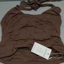 PINKMSTYLE Womens Sexy Halter Cowl Neck Backless Crop Tops Double Layer Ruched Going Out Summer Tank Top (Large, Brown)
