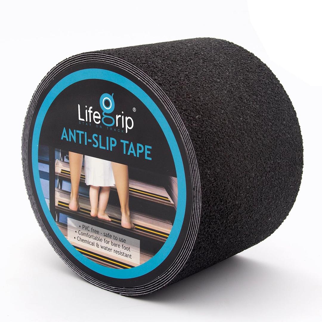 LifeGrip Anti Slip Safety Tape, Non Slip Stair Tread, Textured Rubber Surface, Comfortable for Barefoot, Black (4" X 30')