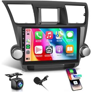 2G+64G Car Radio for Toyota Highlander 2007-2014, Rimoody Car Stereo with Android 13 Carplay Android Auto GPS WiFi 10.1 inch Touch Screen EQ Bluetooth FM Mirror Link + Backup Camera