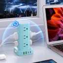 Power Strip Tower with Multiple Outlets, Flat Plug Surge Protector Tower Extension Cord with 12 AC Outlets 4 USB Ports (2 USB C), 6FT Cord Power Tower Surge Protector for Home Office Dorm Room, Blue