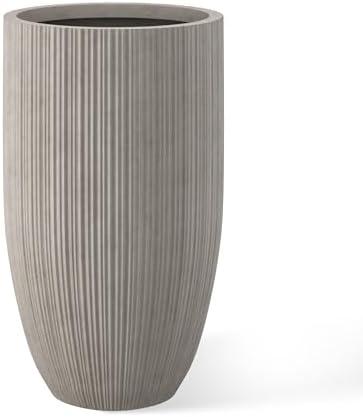 Kante 24 Inch Tall Round Concrete Planter, Large Indoor Outdoor Plant Pots with Drainage Hole and Rubber Plug, Modern Decorative Garden Pots for Home Patio Porch, Textured Weathered Concrete