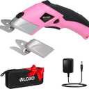 VLOXO Cordless Electric Scissors Cardboard Cutter with 2 Type Blades Rechargeable Powerful Shears Cutting Tool for Fabric Electric Box Cutter Leather Felt with Charger & Storage Box-Pink
