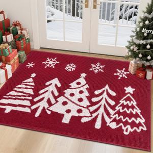 Pauwer Christmas Door Mat Indoor Entrance 32"x48" Absorbent Dirt Trapper Welcome Mats for Front Door Washable Entryway Rugs Ultra Thin Doormat Non Slip Runner Rugs for Hallway Kitchen Laundry Room
