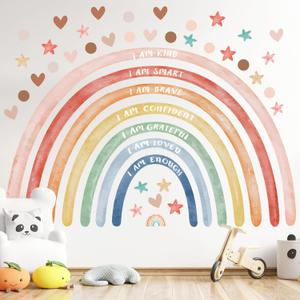 Watercolor Large Rainbow Wall Decal with Inspirational Quote 76x45'' Peel and Stick Rainbow Wall Stickers, Waterproof Decal for Girls, Kids Bedroom, Classroom, Nursery - Playroom Wall Decals