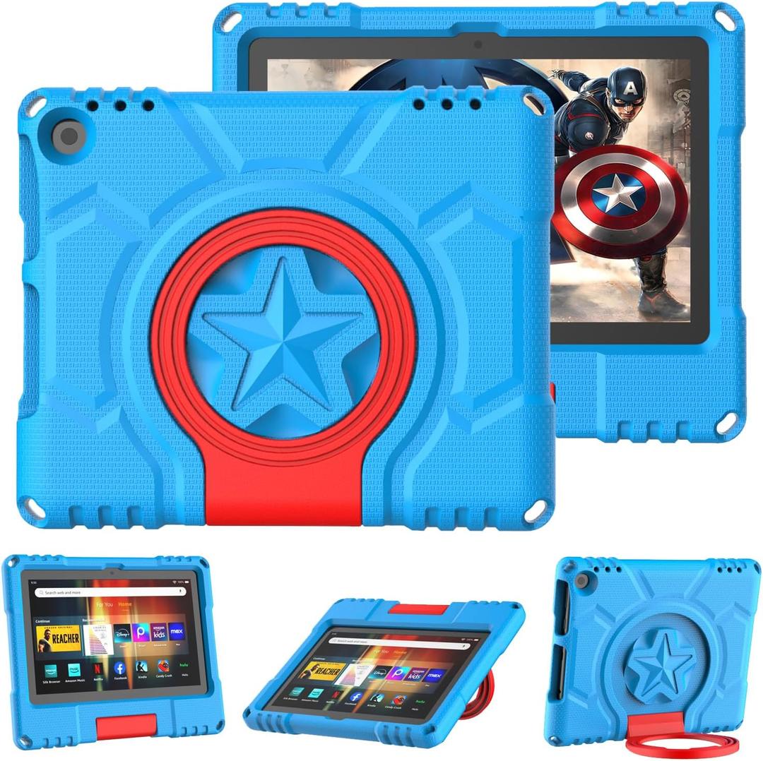 Fire HD 8 Tablet Case for Kids(12th/10th Generation, 2024/2022/2020 Release), Lainergie Lightweight Shockproof Kid-Proof Cover with Convertible Handle Stand Incompatible with Other Older Versions,Blue