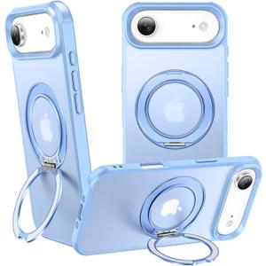 360Magnetic Swivel Ring for iPhone 17 air case, Built-in Metal Stand and Ring Holder, Magsafe Compatible, Military Grade Protection, Shockproof - Light Blue