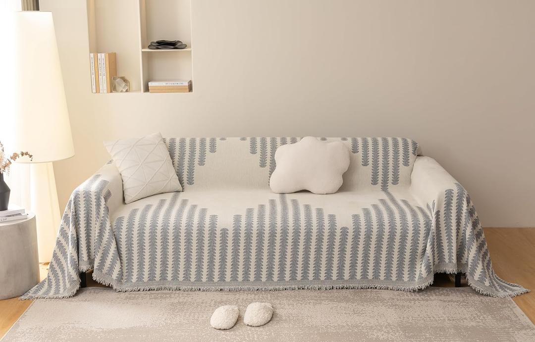 SmoBe Sofa Covers Washable, Chenille Sofa Covers for 3 Cushion Couch, Reversible Non Slip Futon Cover L Shape Sofa Cover, Pet Couch Cover with Tassel, Sofa Slipcovers 71" X 118" - Grey