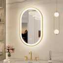 Keonjinn Oval LED Bathroom Mirror 20x32 Inch, Gold Beveled Metal Frame, Frontlit & Backlit Bathroom Mirror with 3 Color Tempurature, Dimmable Lighted Mirrors for Wall with Anti-Fog, HD Tempered Glass