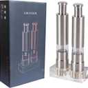 Stainless Steel Salt and Pepper Grinder Set, Manual Refillable Peppercorn Mills with Push Button, Thumb Grinder, Sliver White (2 PCS NORMAL)