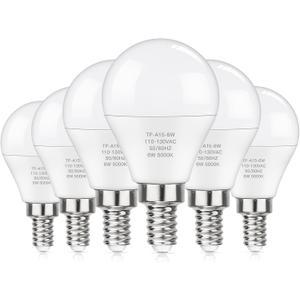 MAXvolador E12 LED 60W Equivalent Daylight White 5000K Ceiling Fan Bulbs, 600LM CRI 85+ Small Base Candelabra Bulbs, 6W Non-Dimmable, Pack of 6