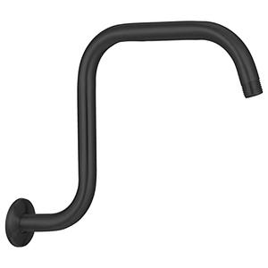 Voolan 13 Inch Shower Head Extension Arm with Flange, S Shaped Shower Head Riser Pipe, Stainless Steel Long Goose Neck Curve Standard 1/2" Connection (Black)