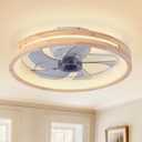 Modern Low Profile Ceiling Fans with Lights and Remote, 20" Wooden Flush Mount Reversible Bladeless Ceiling Fans with Light3000K-6000K Dimmable LED Timing and 6 Wind Speeds