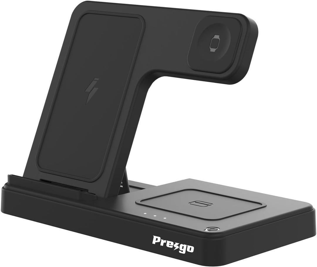 Presgo Wireless Charger for iPhone Charging Station - 3 in 1 Fast Charging for iPhone 16 15 14 13 12 Pro Max Plus, Charger Stand for Apple Watch Series & Air pods 4 3 2 Pro Series