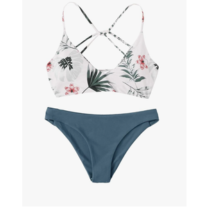 SweatyRocks Women's Sexy Bathing Suit Floral Print Cross Back Bikini Set Swimsuits, Size S