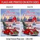 Merry Christmas Flag, Set 2 Merry Christmas Red Truck House Flag 28x40 and Christmas Garden Flag 12x18 Double Side, Winter Decorations Flag for Holiday Yard Lawn Outdoor Dcor