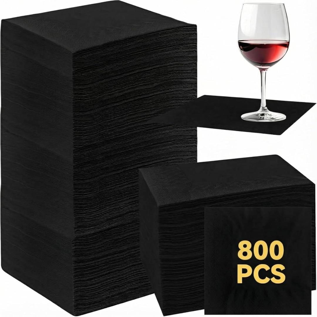 Henoyso 2000 Pack 2 Ply 9.8 x 9.8 Inch Black Cocktail Napkins Bulk