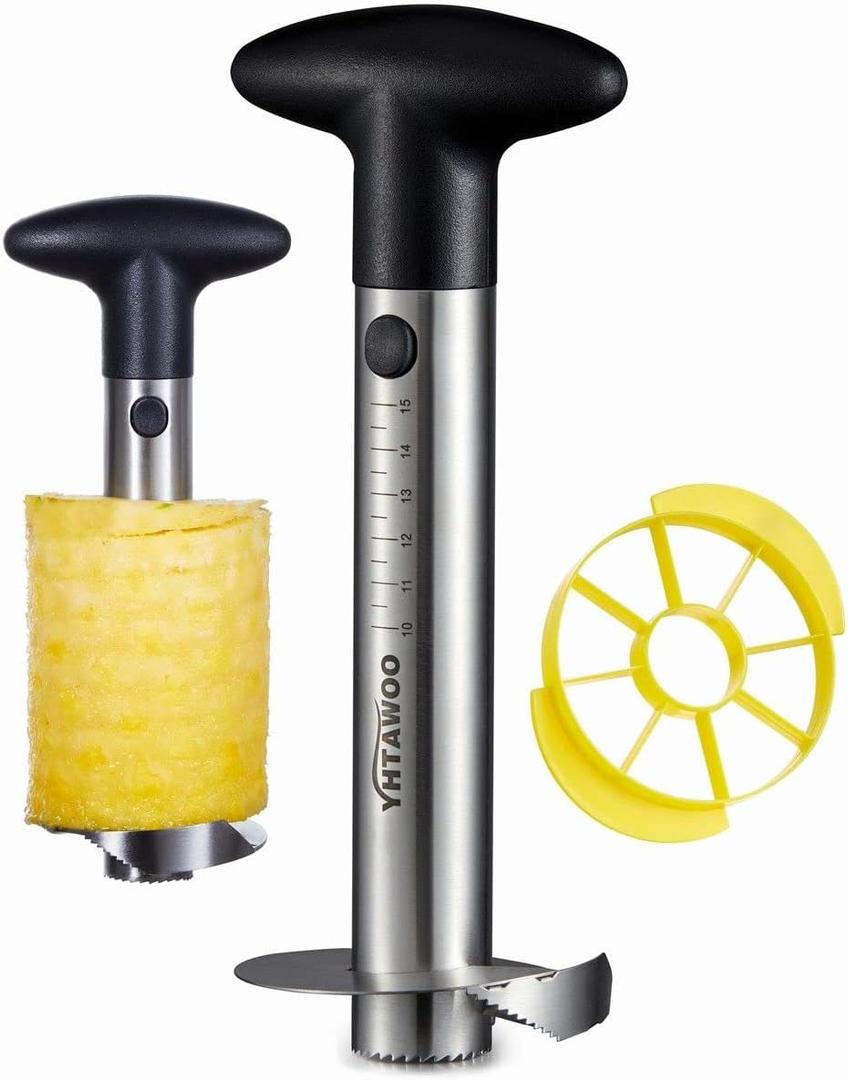 Pineapple Corer and Slicer [Reinforced sharp blades & Heavy duty & Durable], Yhtawoo Pineapple Cutter Corer Peeler, Stainless Steel Decorer Fruit Knife,Easy Core Remover (Black)