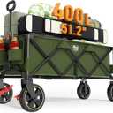 Timber Ridge 51.2'' Extended Collapsible Wagon Cart with Brakes and Cargo Net, Heavy Duty Foldable Utility Wagon with Adjustable Handle, 400L Capacity Portable Cart for Camping Sports Shopping