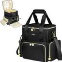 Extra Large Makeup Bag with 3 Removable Cases, Double Layers Travel Cosmetic Storage Organizer Bag with Detachable Dividers, Black (EXP 08/07/26)