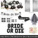 Party Inspo Bride or Die Bachelorette Party Decorations - 128 PCs Till Death Do Us Party Supplies with Fringe Curtain, Balloon, Banner, Veil and Sash for Halloween Gothic Bridal Shower