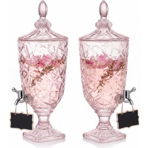 Zhehao 2 Pcs 1.3 Gallon Glass Drink Dispensers with Spigot, Light Pink