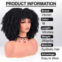 Vitorish Afro Curly Wig with Bangs 12 Inches Synthetic Afro Wig for Women about 280g/Pcs Heat Resistant Black Short Kinky Curly Wigs for Daily Party
