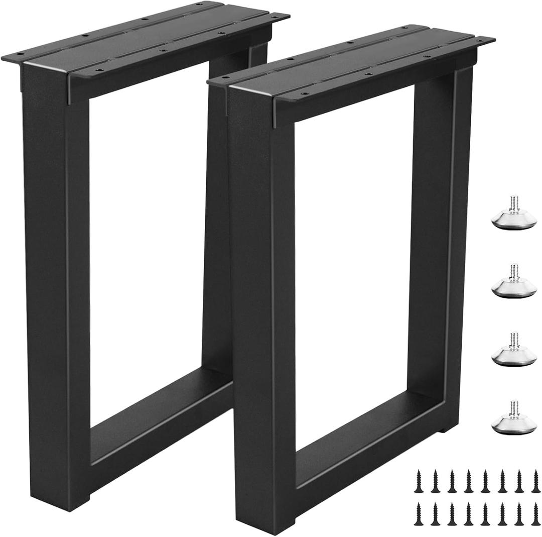 20" Metal Table Legs with Adjustable Protector Feet, Heavy Duty Furniture Legs Set of 2, Modern Desk Feets for DIY Dinning Coffee Tables, Rectangle Shape (20H x 13W)