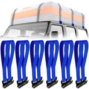 6 Rooftop Cargo Tie Down Hook Straps-Secure Any Car Roof Bag, Roof Rack Cargo Carrier,or Car Top Carrier,Durable and Solid, No Roof Rack Required, Compatible with Most Cars - Registered Patent (Blue)