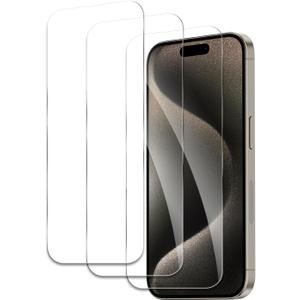 Screen Protector for iPhone 15 Pro, Tempered Glass Film, Ultra HD 9H Hardness Case Friendly Anti Scratch Bubble Free Ultra Resistant Oil-Resistant Shatter Protection, 3-Pack