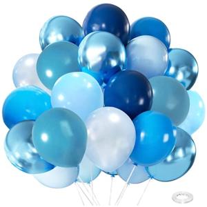 Blue Balloons, Light Blue and Navy Blue Birthday Balloons Party Decorations- 48Pcs 12inch Shades of Baby Blue, Pearl & Metallic Blue Latex Baloons for Balloon Arch Kit - Baby Shower Boy, Men Party