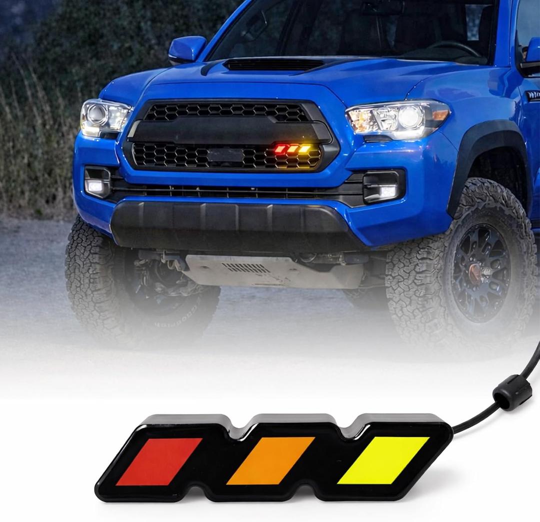 Tri-Color LED Front Grille Accent Light, Universal Illuminated Grille Badge Emblem for Pickup Trucks & SUVs, Fits Mesh or Slotted Grille, Compatible with F-150, Tacoma, Tundra, 4Runner, Acc Powered
