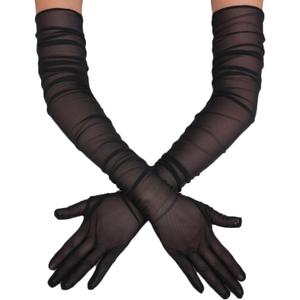 Avidlove Women's Long Sheer Gloves Tulle Mesh Gloves 1920s Wedding Opera Tea Party Dance Glove (Black)