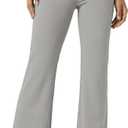 Dokuritu Women's Work Pants Business High Waist Flare Leggings with Pockets Tummy Control Bootcut Pull On Stretchy Slacks (Gray, L)